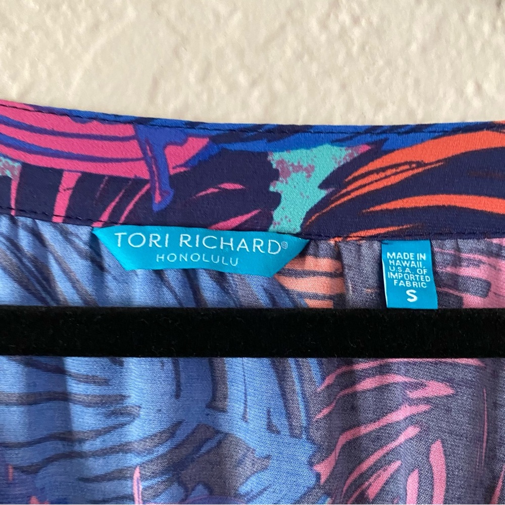 Tori Richard Tropical Print Mini Sundress Size S Blue Pink Stretch Summer Beach - Picture 3 of 9